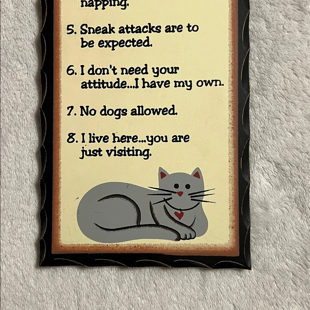 Humorous Cat's Rules Wall Sign - Black and Cream